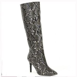 Steve Madden Black and Gray Snake Print Heeled Boots